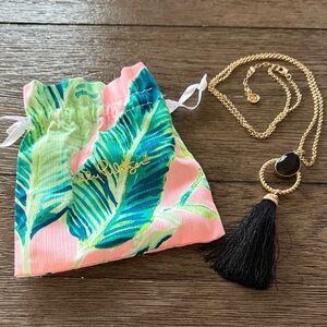 Lilly Pulitzer Black Tassel Gold Chain Necklace